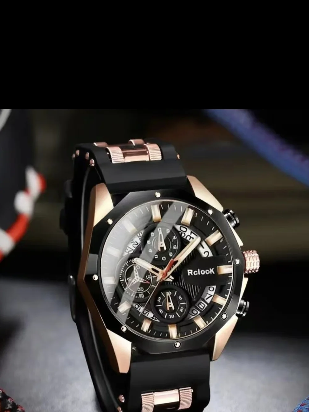 Black and Rose Gold Men's Chronograph Watch